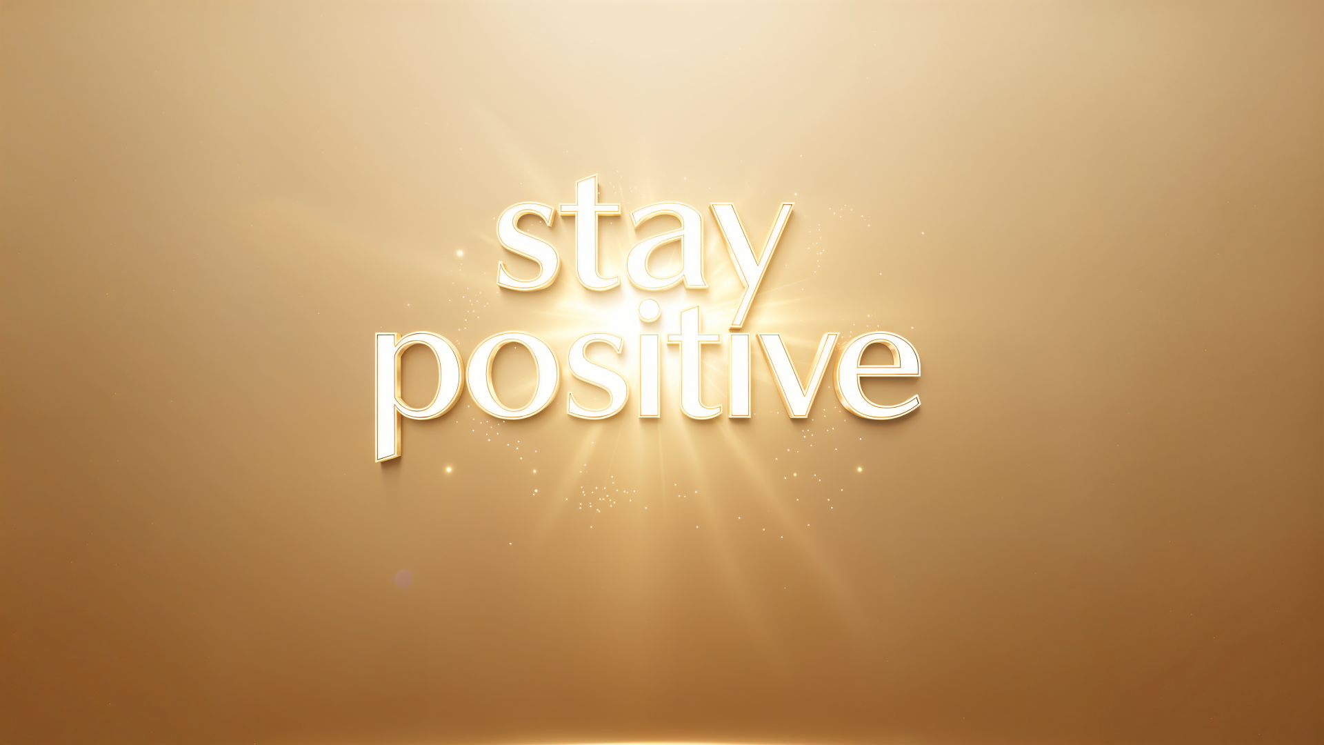 Warm gold 4K Ultra HD PC desktop wallpaper background with radiant sunburst and centered stay positive text.