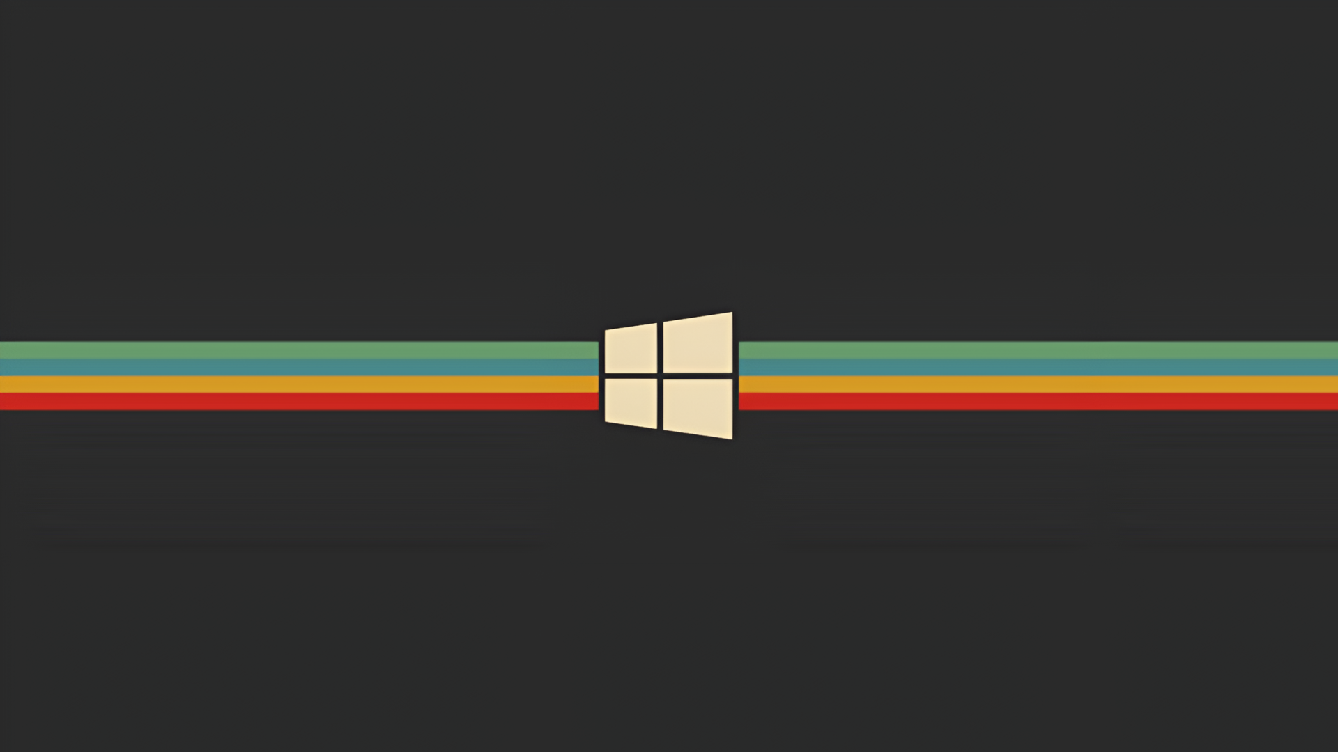 Gruvbox-styled HD Windows desktop wallpaper: minimalist beige Windows logo centered over retro 90s rainbow stripes on a dark background.
