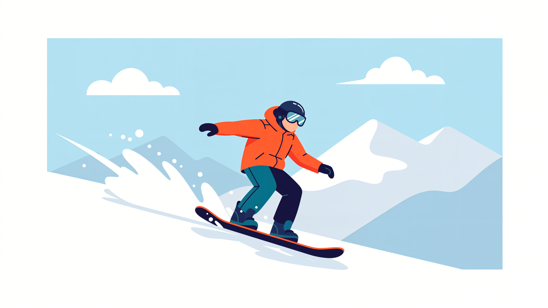 Snowboarder carving down a snowy mountain with spray, clear blue sky and distant peaks — 4K Ultra HD PC Desktop Wallpaper and Background.