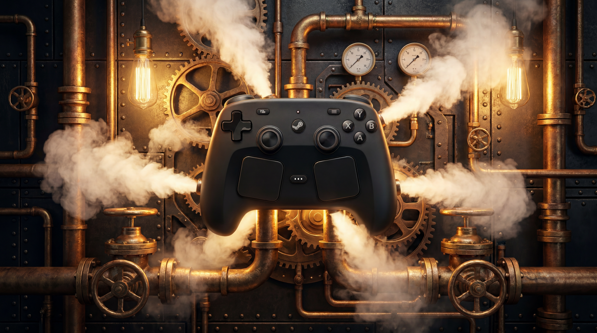 Steamworks Controller — 5K Ultra HD Steampunk Wallpaper by robokoboto