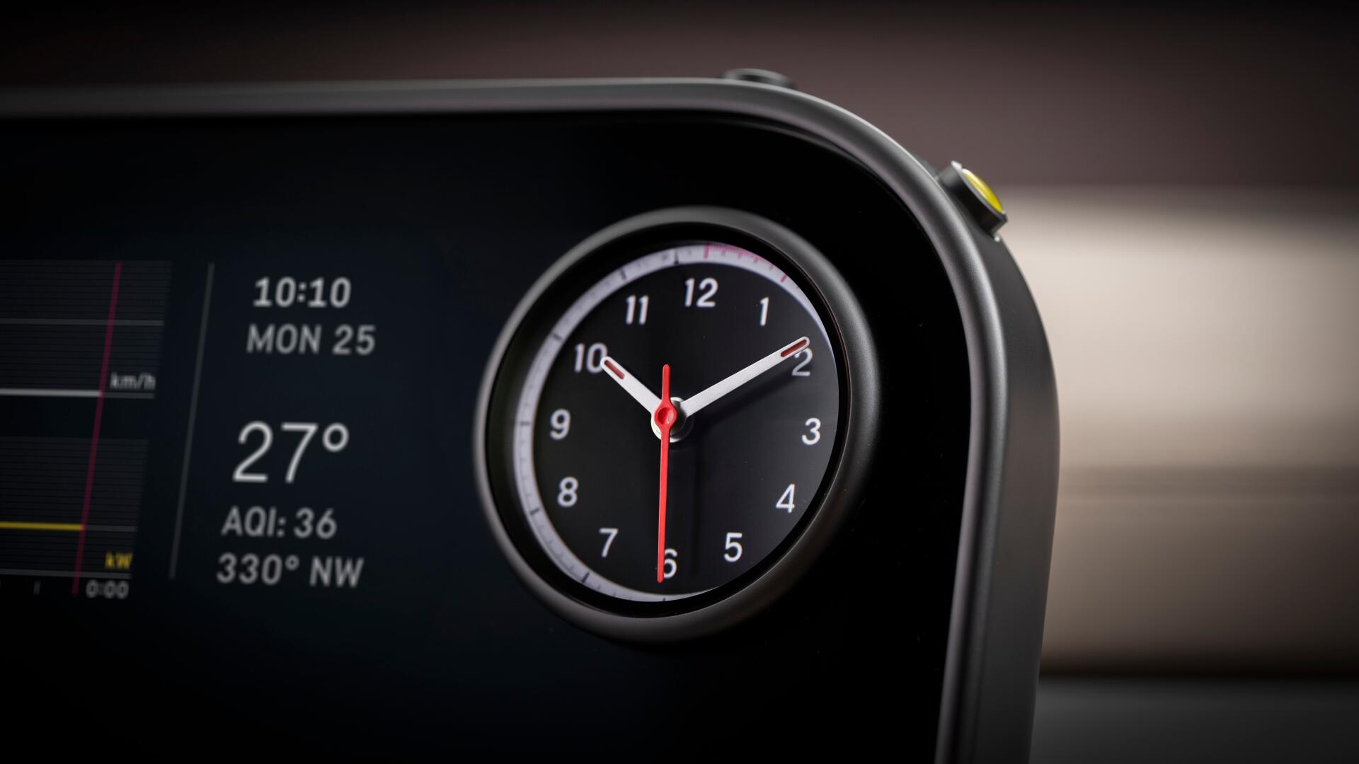 Close-up of a Ferrari Luce vehicle dashboard clock and digital readouts, rendered as a 4K Ultra HD PC desktop wallpaper and background.