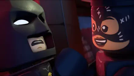 4K Ultra HD PC desktop wallpaper of LEGO Batman and Catwoman from the video game Lego Batman: Legacy of the Dark Knight, close-up faces lit by dramatic shadows.