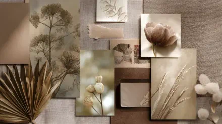 Aesthetic brown collage of framed nature art—dried flowers, seed heads and woven textures—arranged as an HD PC desktop wallpaper and background.