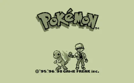 Pokémon video game HD PC desktop wallpaper background: Game Boy–style green screen with Pokémon logo and the original trainer beside Charmander.