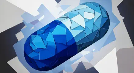 4K Ultra HD PC desktop wallpaper of a faceted blue pill capsule set against an abstract geometric background.