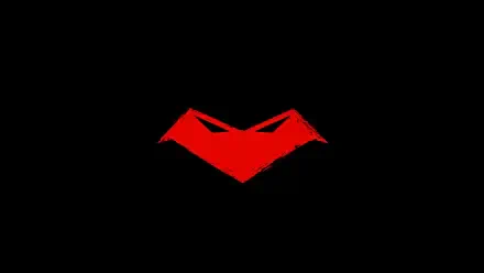 Simple comic Red Hood emblem in bold red against black — HD PC desktop wallpaper and background.