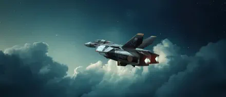 Robotech/Macross 4K Ultra HD PC desktop wallpaper: sleek fighter jet cruising above cloud tops at dusk, glowing engine thrusters and distant stars.