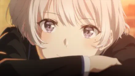 HD anime desktop wallpaper: close-up of Chitose (Is in the Ramune Bottle) by Asuka Nishino, soft-lit pale hair and shimmering eyes.