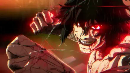 Kengan Ashura HD PC desktop wallpaper background: bloodied, grinning fighter with a glowing red eye, clenched fist and torn skin.