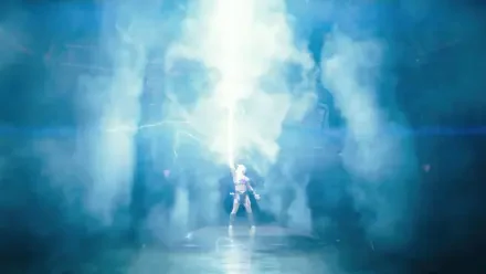 Epic 4K Ultra HD PC desktop wallpaper and background from the Masters of the Universe (2026) movie: lone hero bathed in blue-white light amid swirling mist and a skull-shaped cloud.