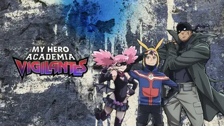 My Hero Academia: Vigilantes 4K Ultra HD PC desktop wallpaper/background showing three vigilante heroes — pink-haired girl, blue/red hero, and a masked tall man against a textured wall.