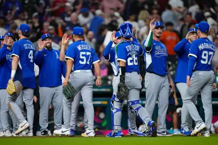 World Baseball Classic team in blue uniforms exchanging high-fives on the field — sports action, 8K Ultra HD PC desktop wallpaper and background.