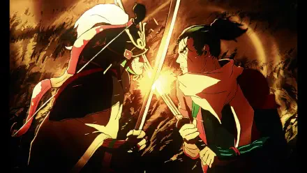 Anime HD PC wallpaper: Sekiro from Sekiro: No Defeat duels an armored foe, swords clashing with sparks and a dramatic fiery backlight.