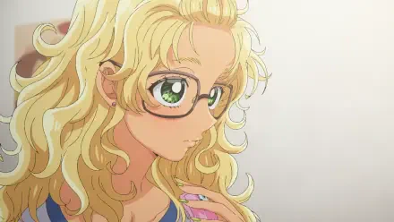 HD PC desktop wallpaper/background of Kotoko Ijichi from the anime Gals Can't Be Kind to Otaku!? Close-up profile of a blonde, curly-haired girl with glasses and green eyes.