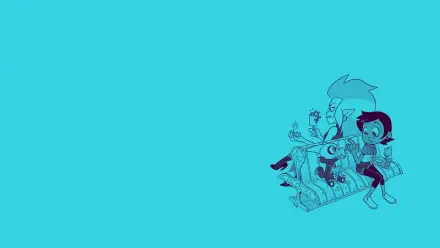 2K Quad HD cyan desktop wallpaper featuring Luz Noceda from The Owl House and friends sketched near the right edge.