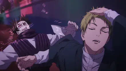 4K Ultra HD PC wallpaper from Jujutsu Kaisen 3rd Season: Naoya Zenin relaxed as aura-farming energy ripples, Choso staggers against a dark urban background.