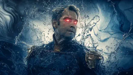 Homelander from The Boys (2019) with red glowing eyes bursting through swirling water — dramatic blue 4K Ultra HD PC desktop wallpaper and background.