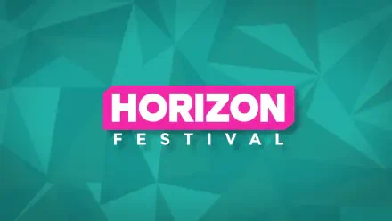 Forza Horizon 6 HD PC desktop wallpaper and background: bold magenta HORIZON festival logo with white FESTIVAL text on a teal polygonal geometric backdrop.