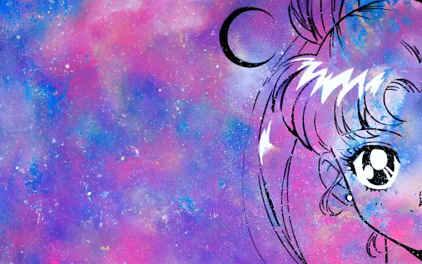 Close-up of Sailor Moon's eye and hair against a purple galaxy wash; 4K Ultra HD anime PC desktop wallpaper and background.