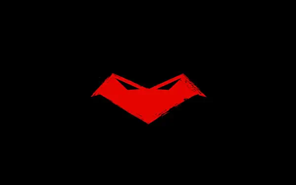 Simple comic Red Hood emblem in bold red against black — HD PC desktop wallpaper and background.