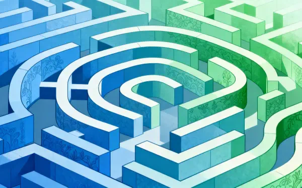 3D blue-to-green labyrinth maze rendered as a 4K Ultra HD PC desktop wallpaper background, top-down view of curved paths and raised walls with subtle texture and depth.