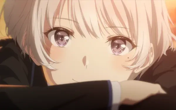 HD anime desktop wallpaper: close-up of Chitose (Is in the Ramune Bottle) by Asuka Nishino, soft-lit pale hair and shimmering eyes.