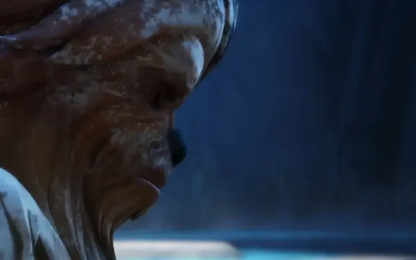 Close-up profile of a Jedi alien from Star Wars: The Clone Wars (2008) on a blue-lit background. 4K Ultra HD PC desktop wallpaper and background.