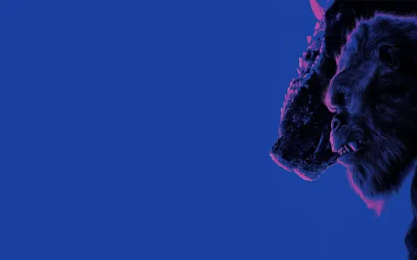 Godzilla x Kong: The New Empire 4K Ultra HD PC wallpaper — neon-lit profiles of Godzilla and Kong on a vivid blue background.