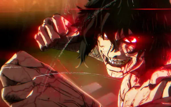 Kengan Ashura HD PC desktop wallpaper background: bloodied, grinning fighter with a glowing red eye, clenched fist and torn skin.
