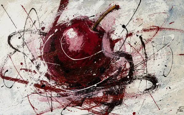 4K Ultra HD PC desktop wallpaper and background: abstract cranberry painted in bold reds with white and black splatters, energetic brushstrokes and textured neutral backdrop.