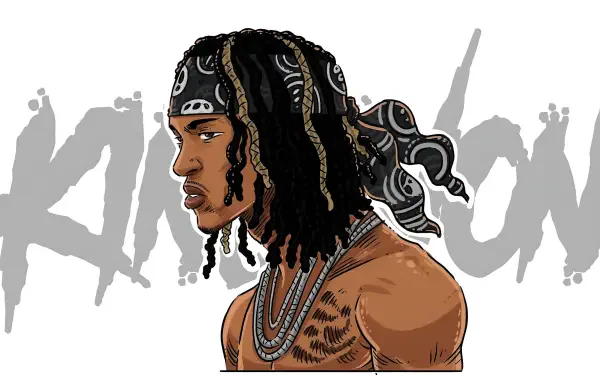 Stylized illustration of a rapper with braids, bandana and chains against graffiti lettering — music-themed 4K Ultra HD PC desktop wallpaper.