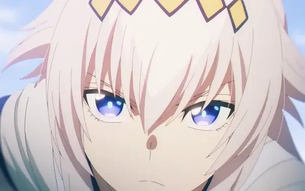 HD PC desktop wallpaper of Oguri Cap from Uma Musume: Pretty Derby — anime close-up of a pink-haired girl with blue eyes, crown-like headband and a determined expression.