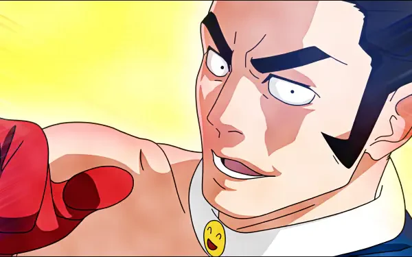 4K Ultra HD PC desktop wallpaper: anime close-up of Fumihiko Takaba from Jujutsu Kaisen 3rd Season, grinning with a boxing glove against a bright yellow background.