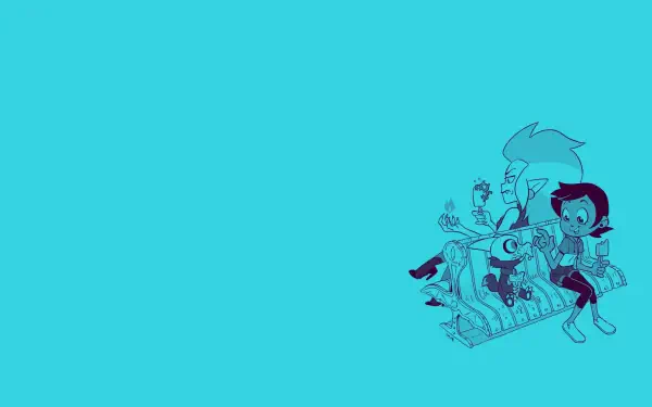 2K Quad HD cyan desktop wallpaper featuring Luz Noceda from The Owl House and friends sketched near the right edge.