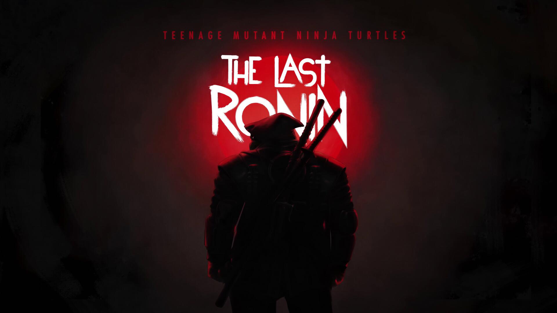 Silhouette of a lone ninja turtle with twin katanas against a red circular glow and The Last Ronin title — 4K Ultra HD PC desktop wallpaper and background.