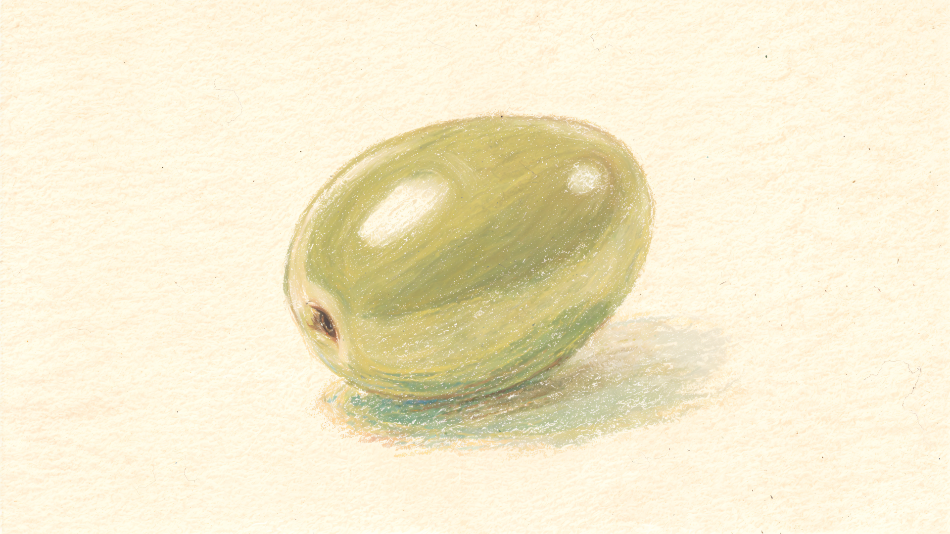 Illustrated green olive on a pale textured surface — 4K Ultra HD PC Desktop Wallpaper and Background.