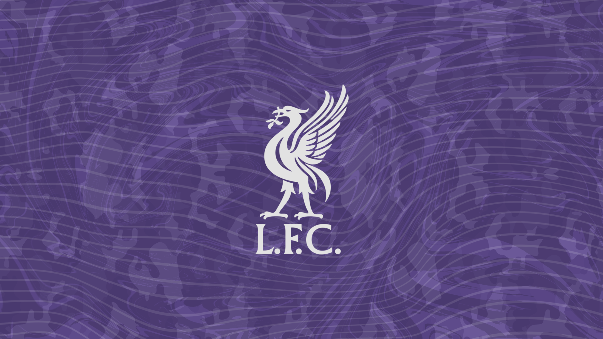 Liverpool F.C. white liver bird logo with L.F.C. centered on a textured purple wavy background — 2K Quad HD PC desktop wallpaper.