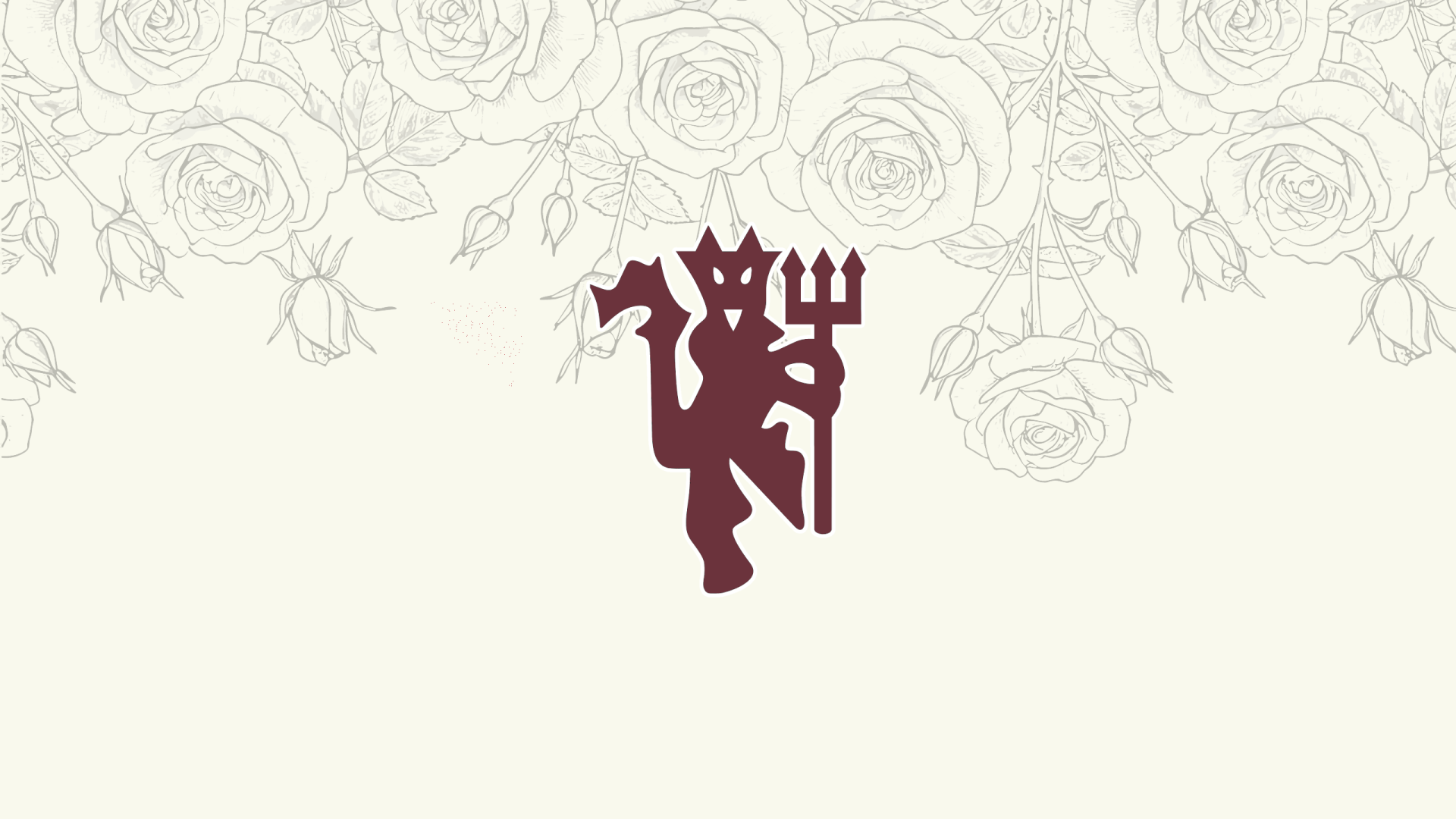 Manchester United F.C. maroon devil logo centered on a cream background with delicate sketched roses across the top — 2K Quad HD PC desktop wallpaper background.