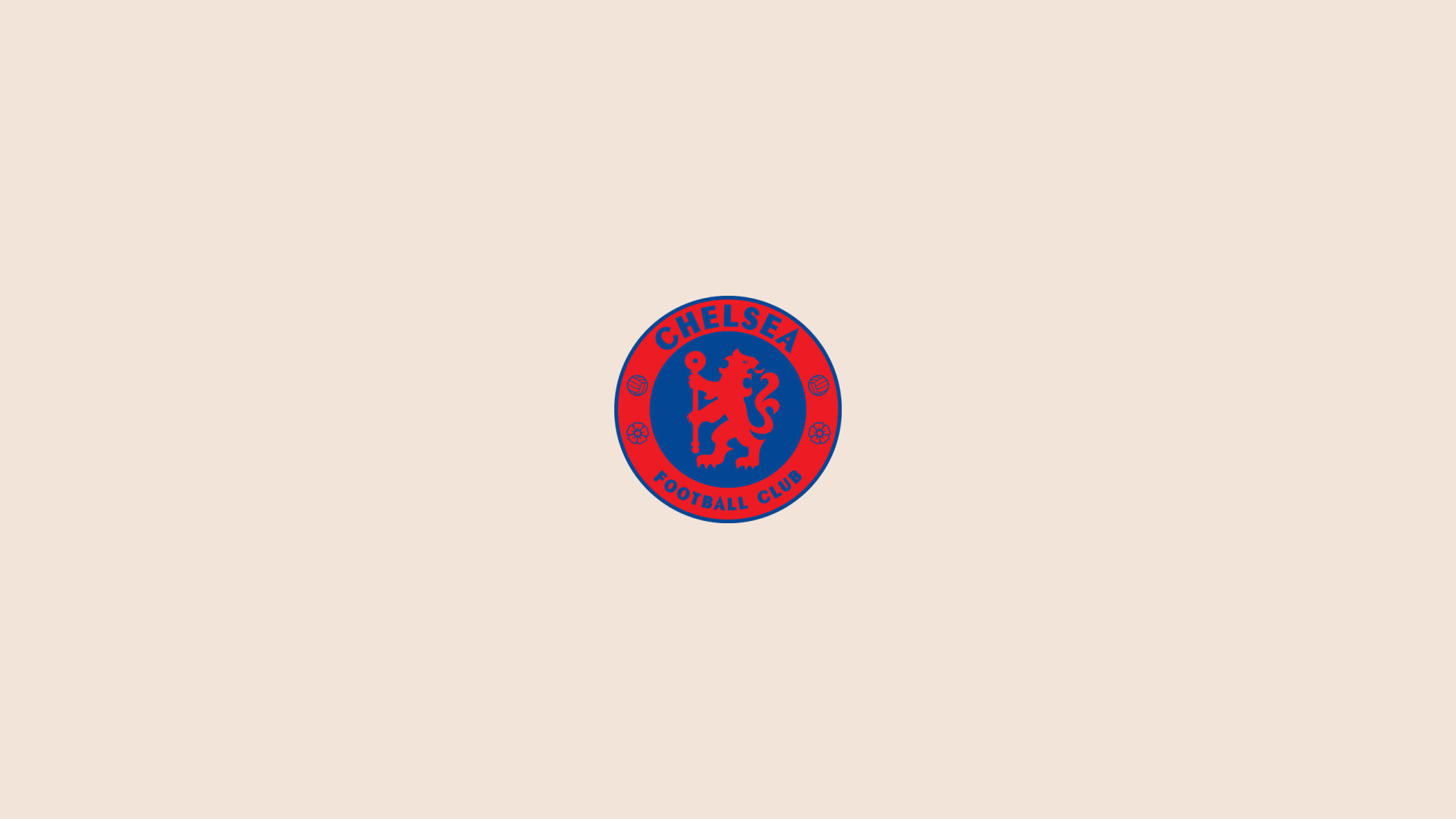 Minimal 2K Quad HD PC wallpaper featuring a centered Chelsea F.C. circular red-blue logo on a pale beige background.
