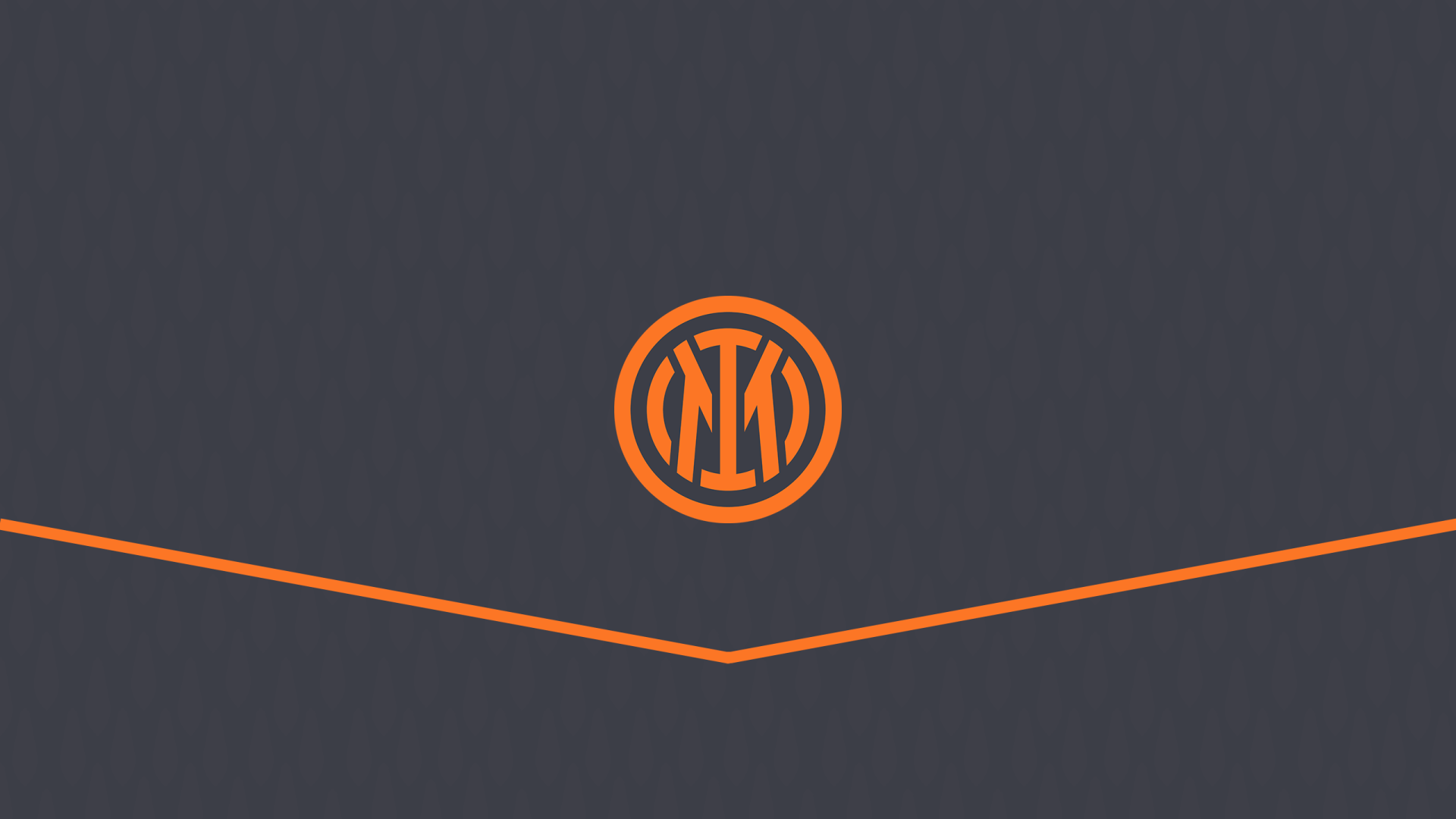 Dark gray 2K Quad HD PC desktop wallpaper with an orange Inter Milan circular logo centered above a V-shaped orange accent line.