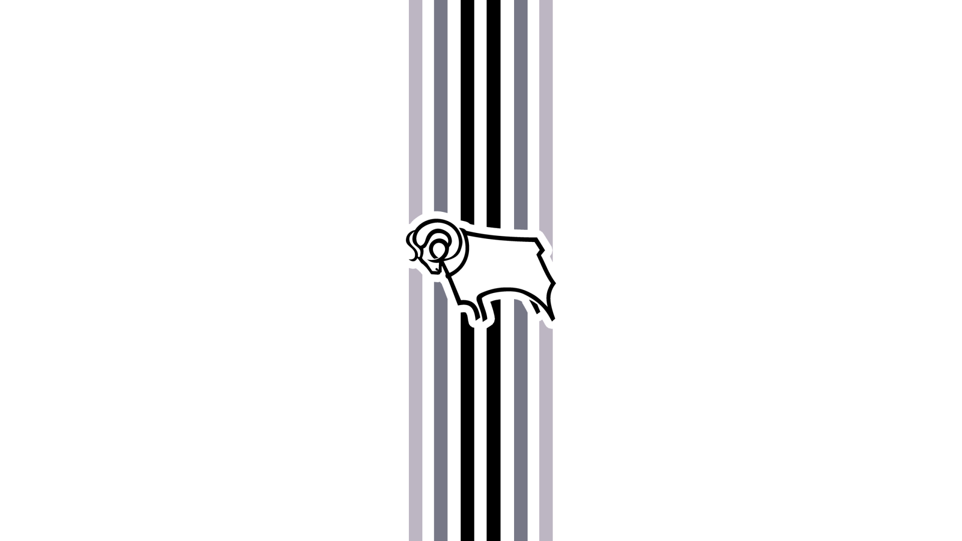 Derby County F.C. logo (ram) centered on vertical black and gray stripes on white background — 2K Quad HD PC desktop wallpaper and background.