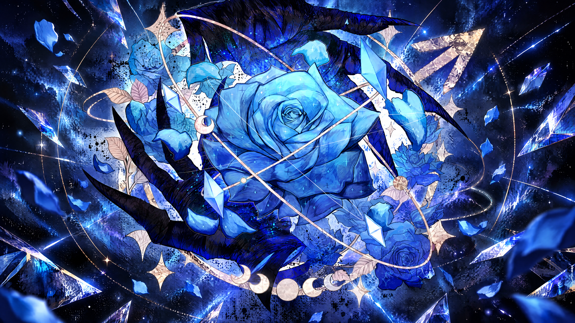 4K Ultra HD PC wallpaper tagged Ado (Nico Nico singer): a blue Mars backdrop with a crystalline rose at center and luminous butterflies swirling around.