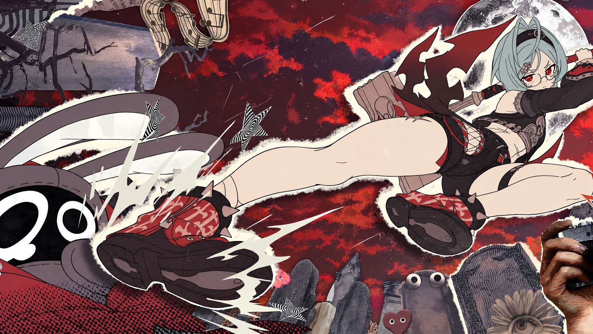 Roxy from Zenless Zone Zero strikes a dynamic pose against a crimson backdrop in this 4K Ultra HD anime girl PC desktop wallpaper.