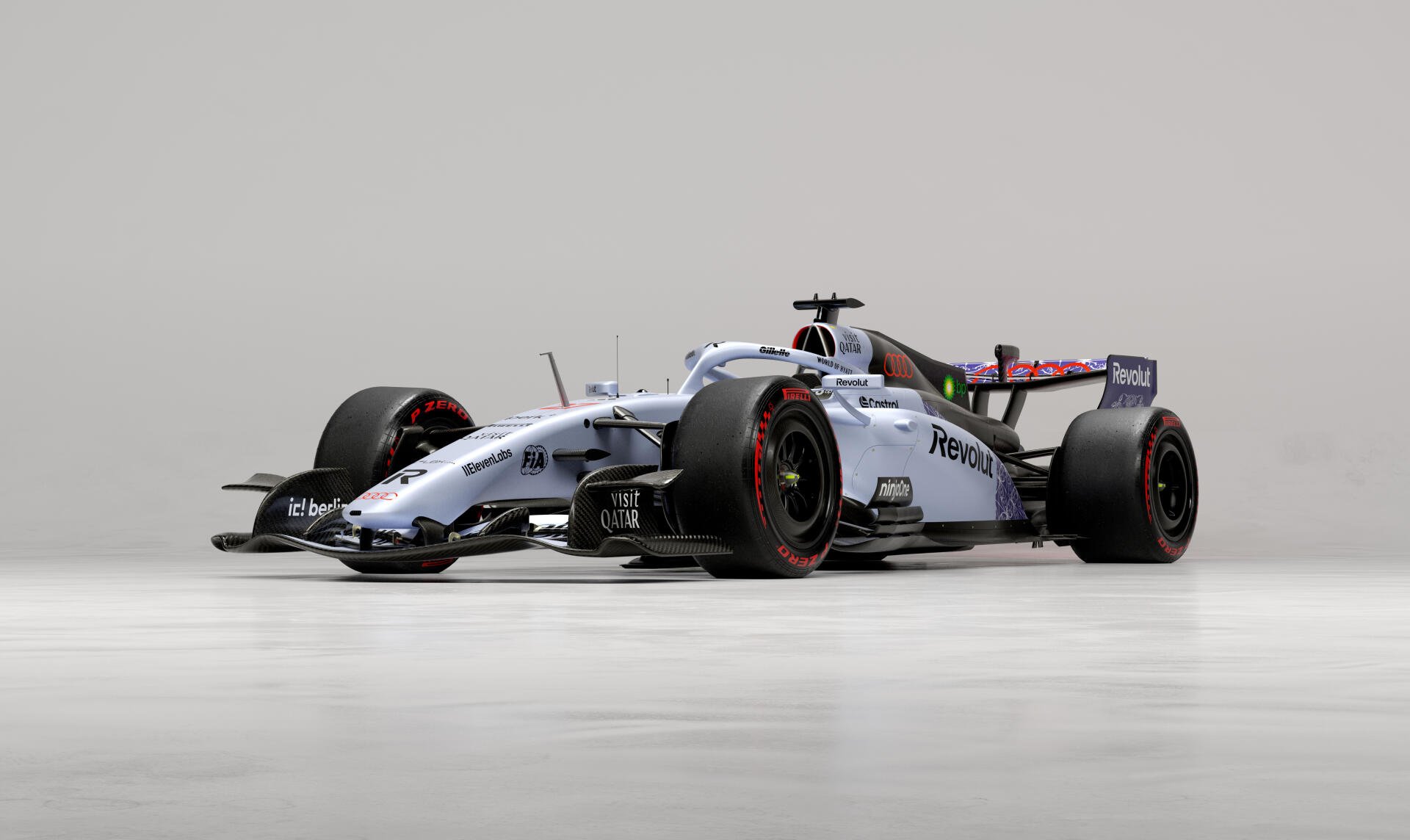 Audi R26 F1 race car in a sleek studio setting, featured in a 4K Ultra HD PC desktop wallpaper and background.