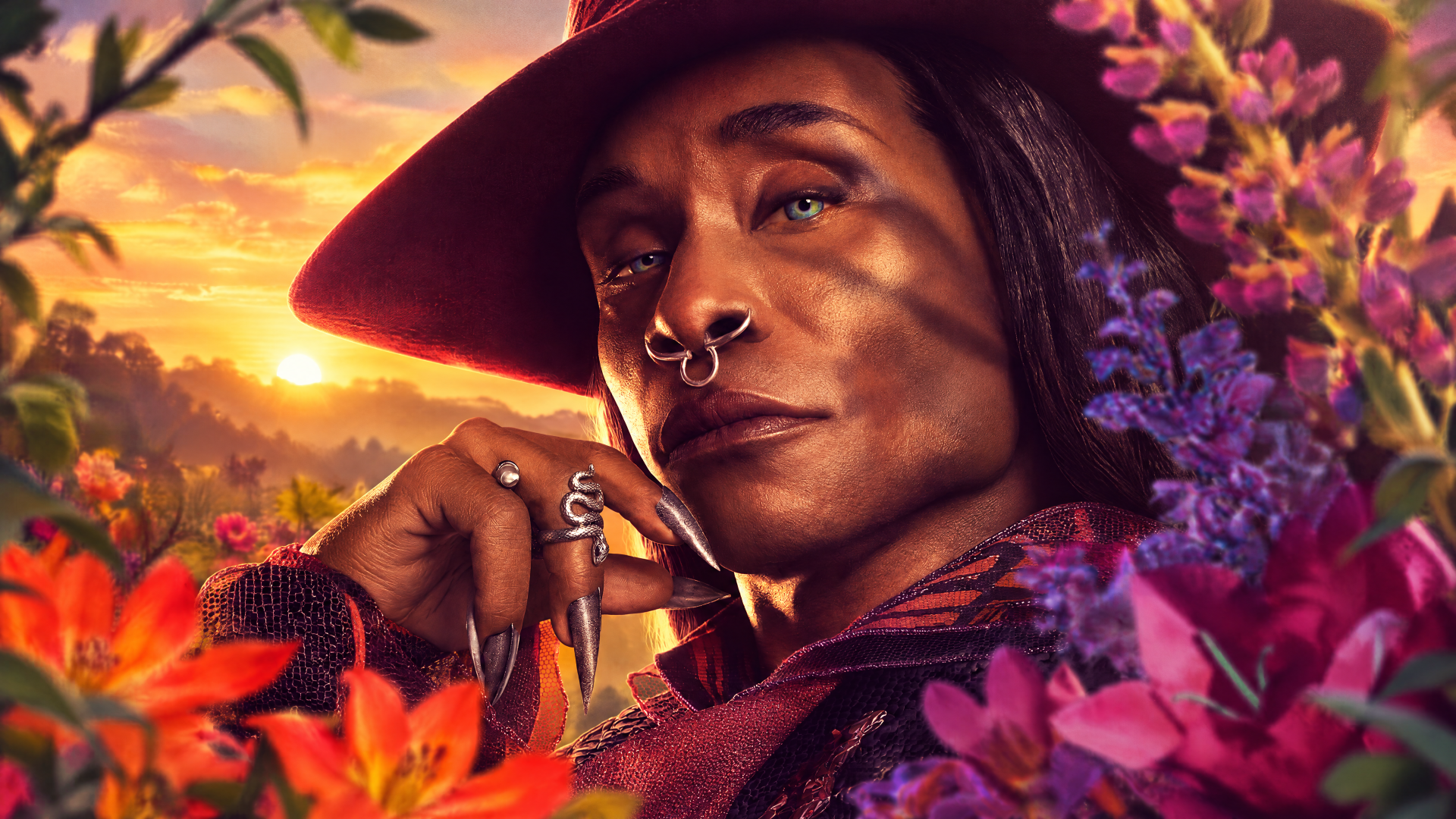 The Hunger Games portrait of a man surrounded by vibrant flowers, by Magno Stift, in 4K Ultra HD PC desktop wallpaper and background.