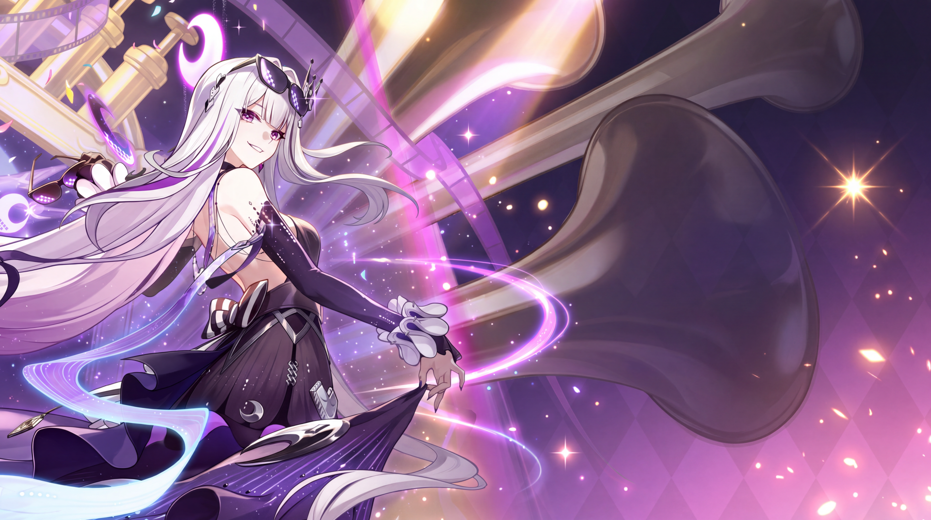 Aha from Honkai: Star Rail conjures glowing purple magic in this 5K Ultra HD anime girl PC desktop wallpaper and background.