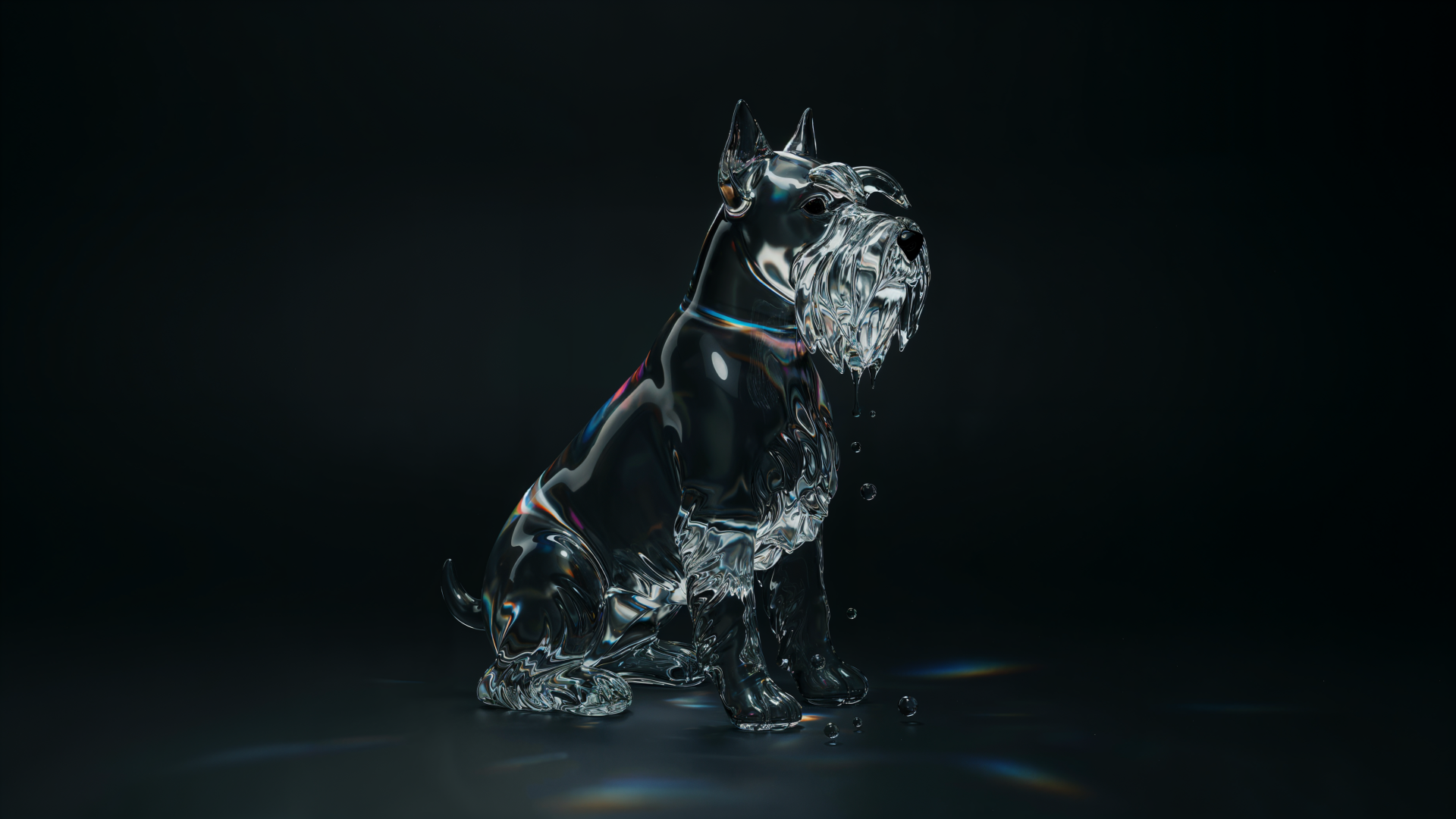 Crystal schnauzer sculpture against a dark background, 4K Ultra HD PC desktop wallpaper and background.
