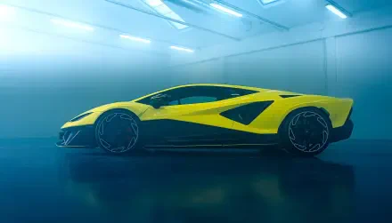 Yellow Lamborghini Fenomeno sports vehicle in a glossy studio setting, 2K Quad HD PC desktop wallpaper/background.