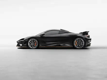 Side profile of a black McLaren 788HS sports car on a clean white backdrop, 8K Ultra HD PC desktop wallpaper and background.