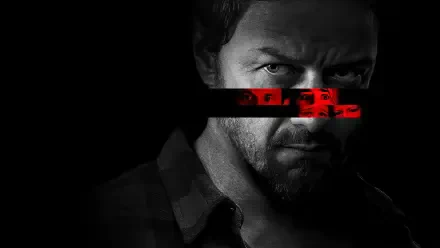 4K Ultra HD PC desktop wallpaper Speak No Evil — shadowed male face with intense glare, black bar over eyes with red glitch text, moody high-contrast background.